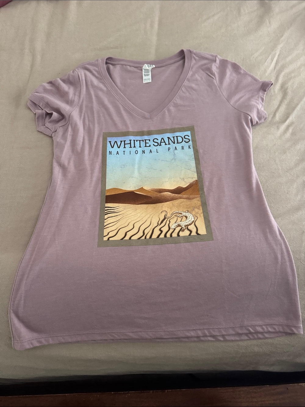 District Lavender V-Neck White Sands National Park Graphic Tee